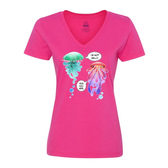 Inktastic Funny I'm Not Jelly Jellyfish in Blue and Pink Women's V-Neck T-Shirt