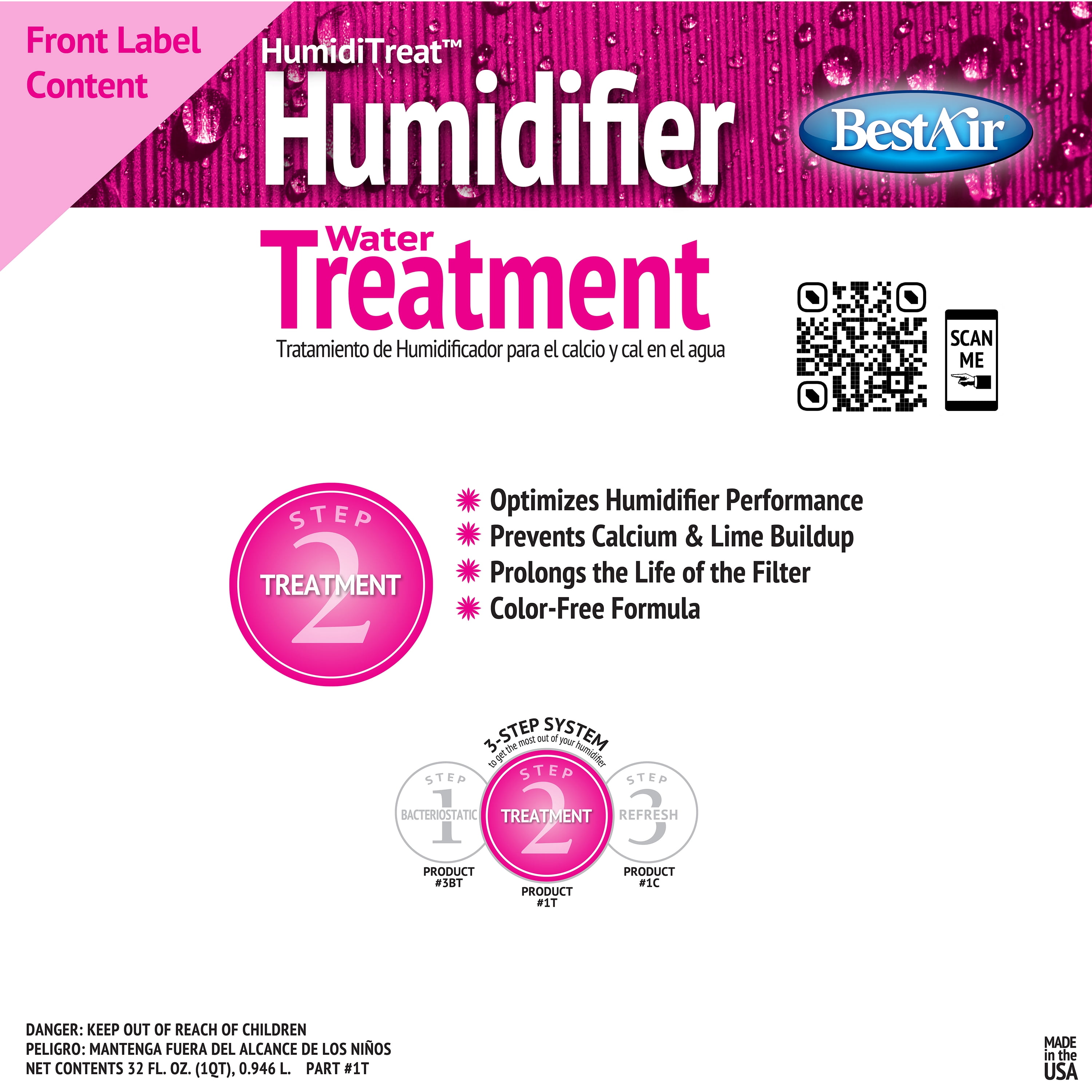 (2 pack) BestAir® 1T HumidiTreat™ Extra Strength Humidifier Water Treatment, 32 fl oz