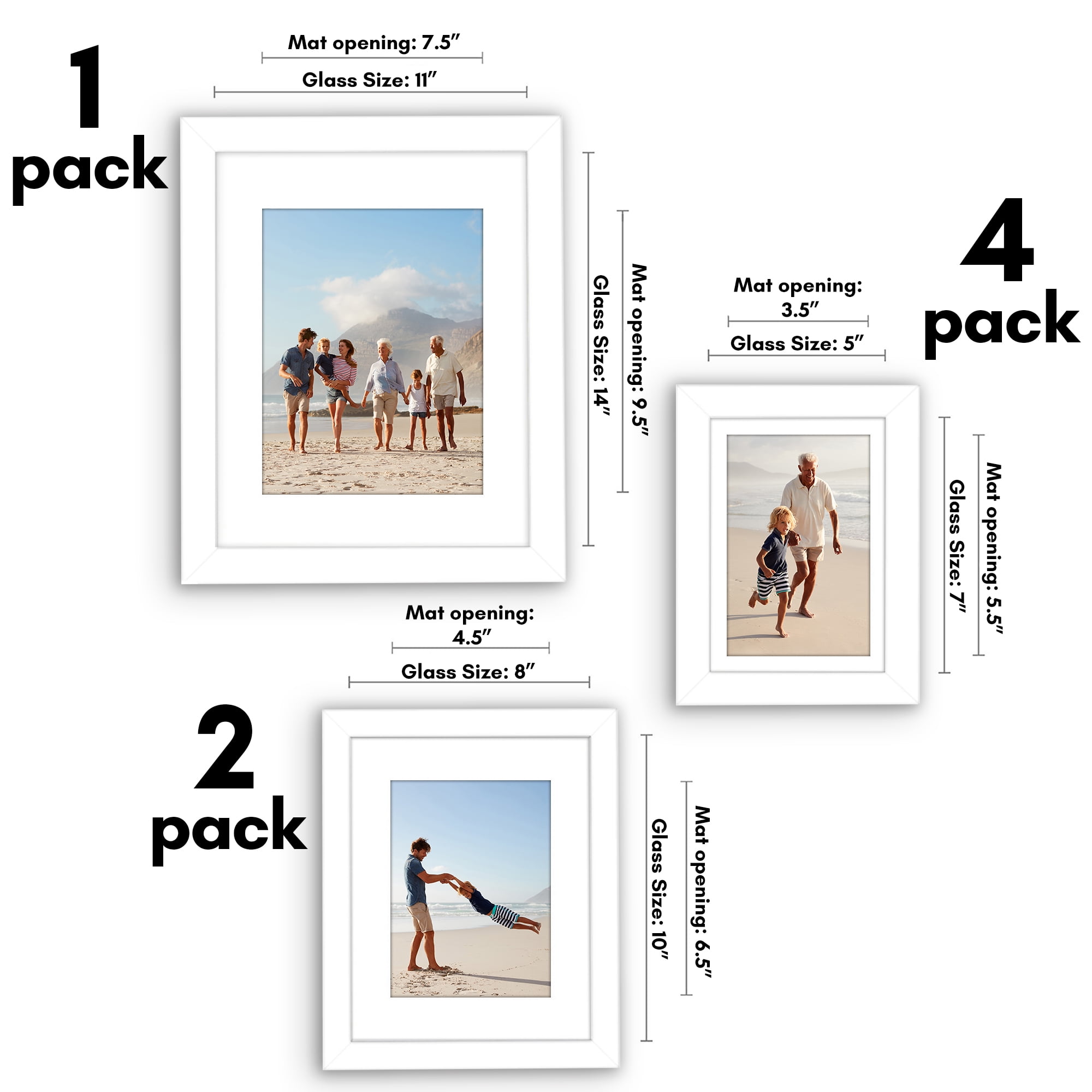 Americanflat 7 Pack Picture Frame with Shatter-Resistant Glass 11x14,8x10,5x7 Gallery Wall Signature - White
