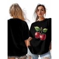 thumbnail image 7 of Women's T-Shirt Cherry Fruit Short Sleeve Casual Tee Classic Crew Neck T Shirt for Women Black, XL, 7 of 7
