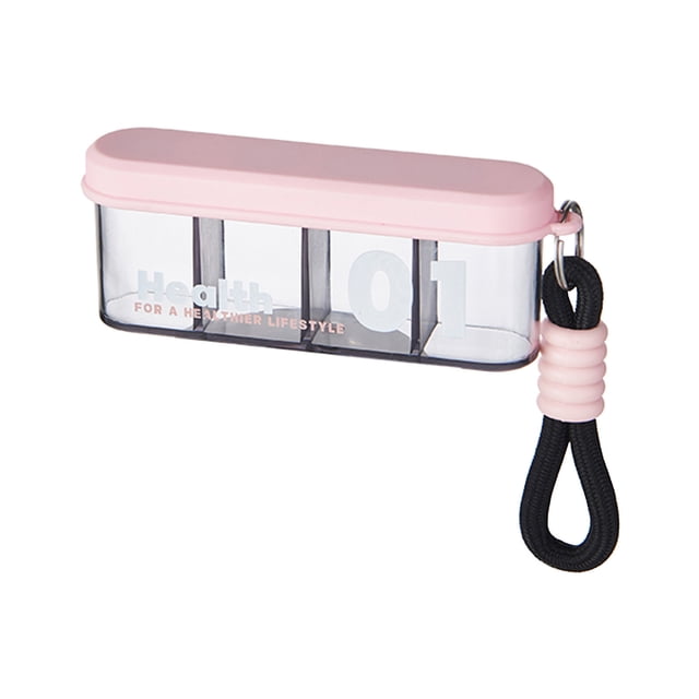 4-Section Portable Pill Organizer for Travel, Transparent Compact Medication Storage Box with Secure Locking, Daily Vitamin Dispenser