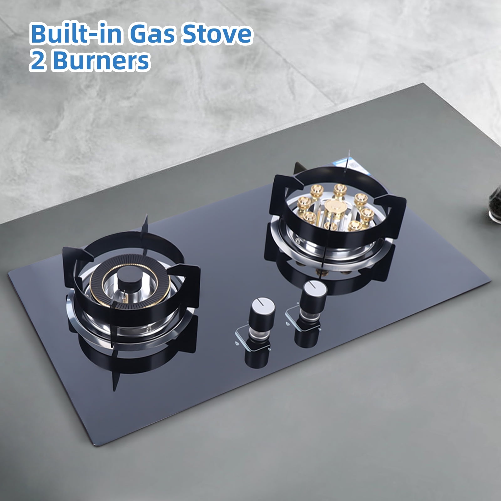 Dual Burner Gas Stove, Efficient Cooking with Flameout and Anti-Backfire Protection, 4.2KW & 5.2KW, Electronic Pulse Ignition
