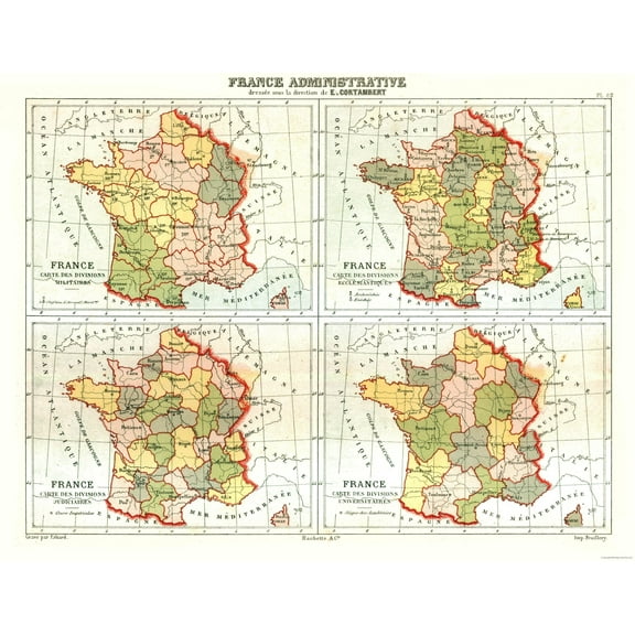 Historic Map - France Administrative - Cortambert 1880 - Vintage Wall Art