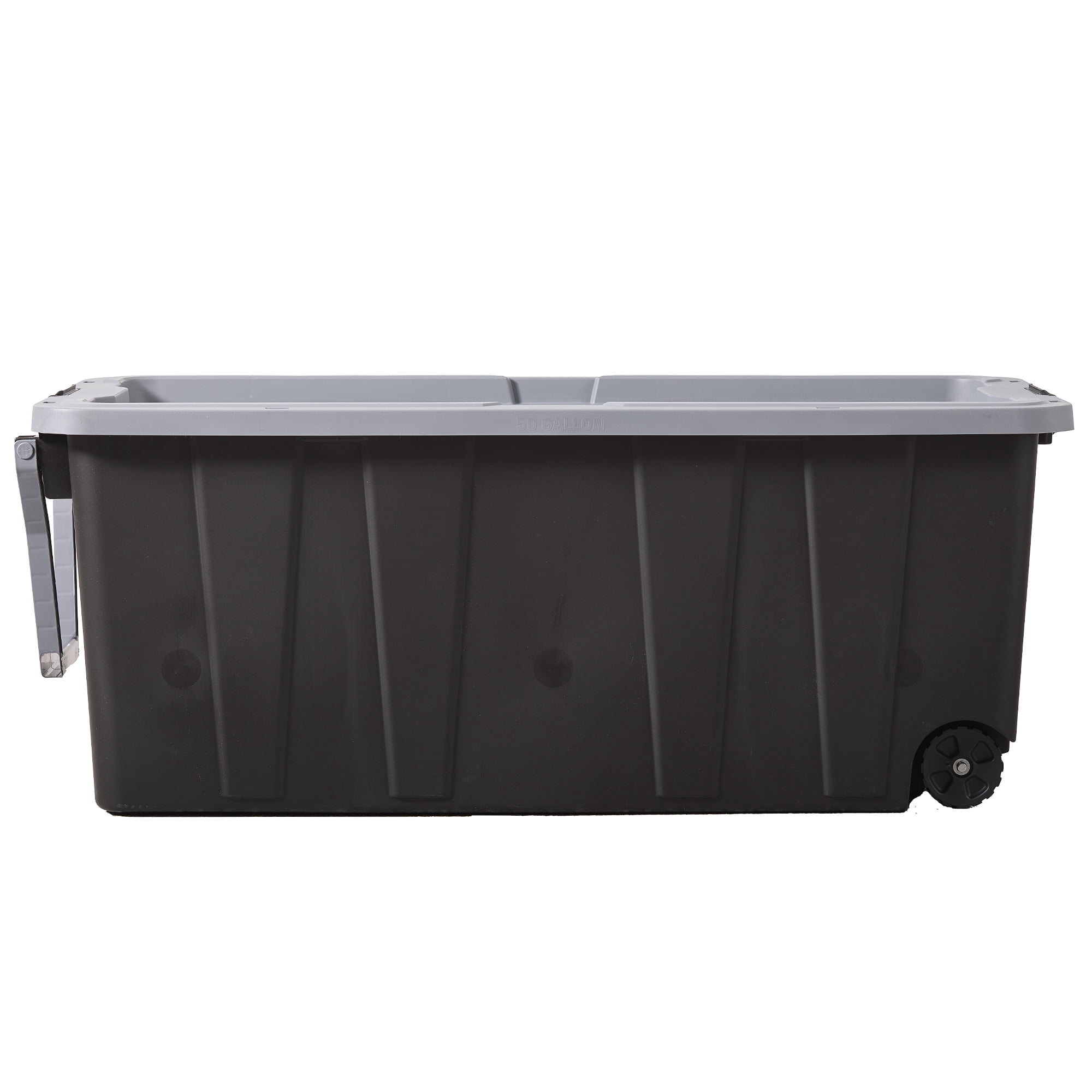 (Pack of 2) Hyper Tough 50 Gallon Extra Large Wheeled Storage Bin with Latch Lid and Handle, Black and Gray, Heavy Duty Plastic Storage Container Black and Gray