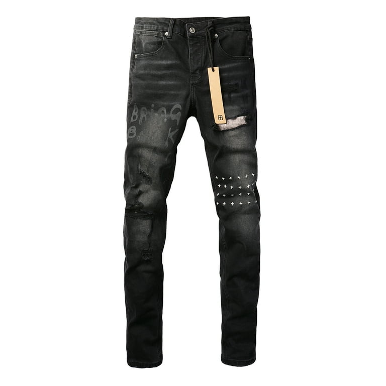 Ksubi Men's Designer Straight Slim Fit Patchwork Jeans Comfort