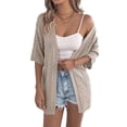 thumbnail image 5 of Lmueinov Womens Summer Cardigan Sweaters Boho Short Sleeve Knitted Open Front Lightweight Beach Cover Up Mid Length Elbow Sleeve Loose Fit Vacation Top, 5 of 8