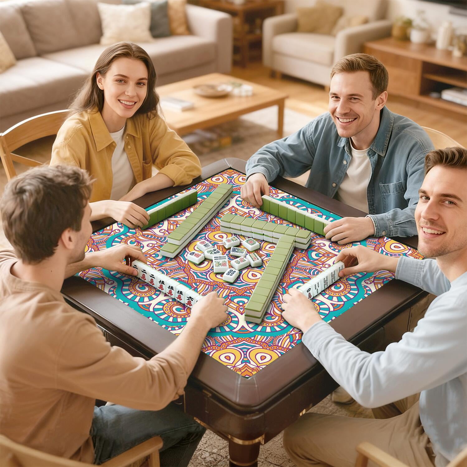 Mandala Mahjong Mat for Table, 31.5*31.5in Anti Slip American Mahjong Table Cloth, Noise Reduction, Neoprene Mah jongg Mat with Carrying Bag & 3 Dices, Mahjong Accessories Gift, Board Tile Games Mats