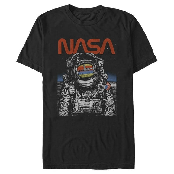 Men's NASA Astronaut Moon Reflection Vintage Retro  Graphic Tee Black Small