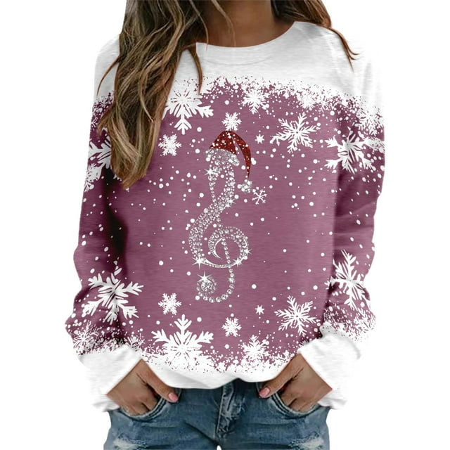 Kcodviy Sweat à Capuche de Noël Décontracté pour Femmes, Imprimé de Noël, Col Rond, Manches Longues