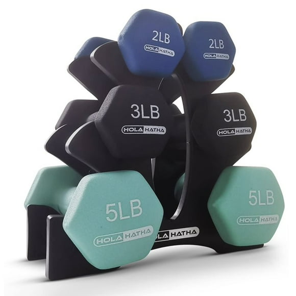 Holahatha Neoprene Dumbbell Weights Set & Rack For Home Workout 20 Lbs Blue/Green/Black