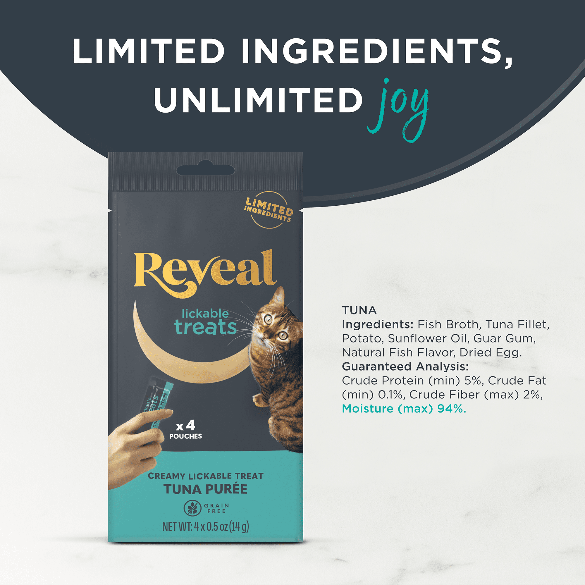 (3 pack) Reveal Pet Food Natural Cat Treats Tuna Lickable Puree 4 x 0.5oz