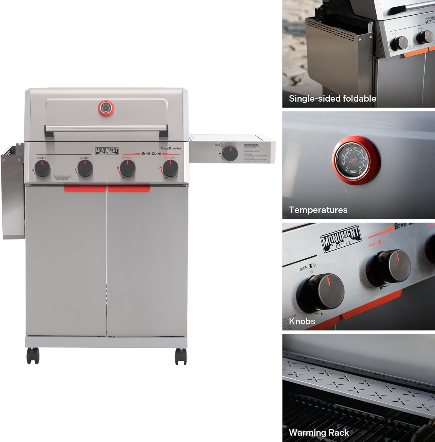 Monument Grills 4 +1  Burner Propane Gas Grill,49,000 BTU Stainless Steel Outdoor Patio Barbecue Grill with  Raincover