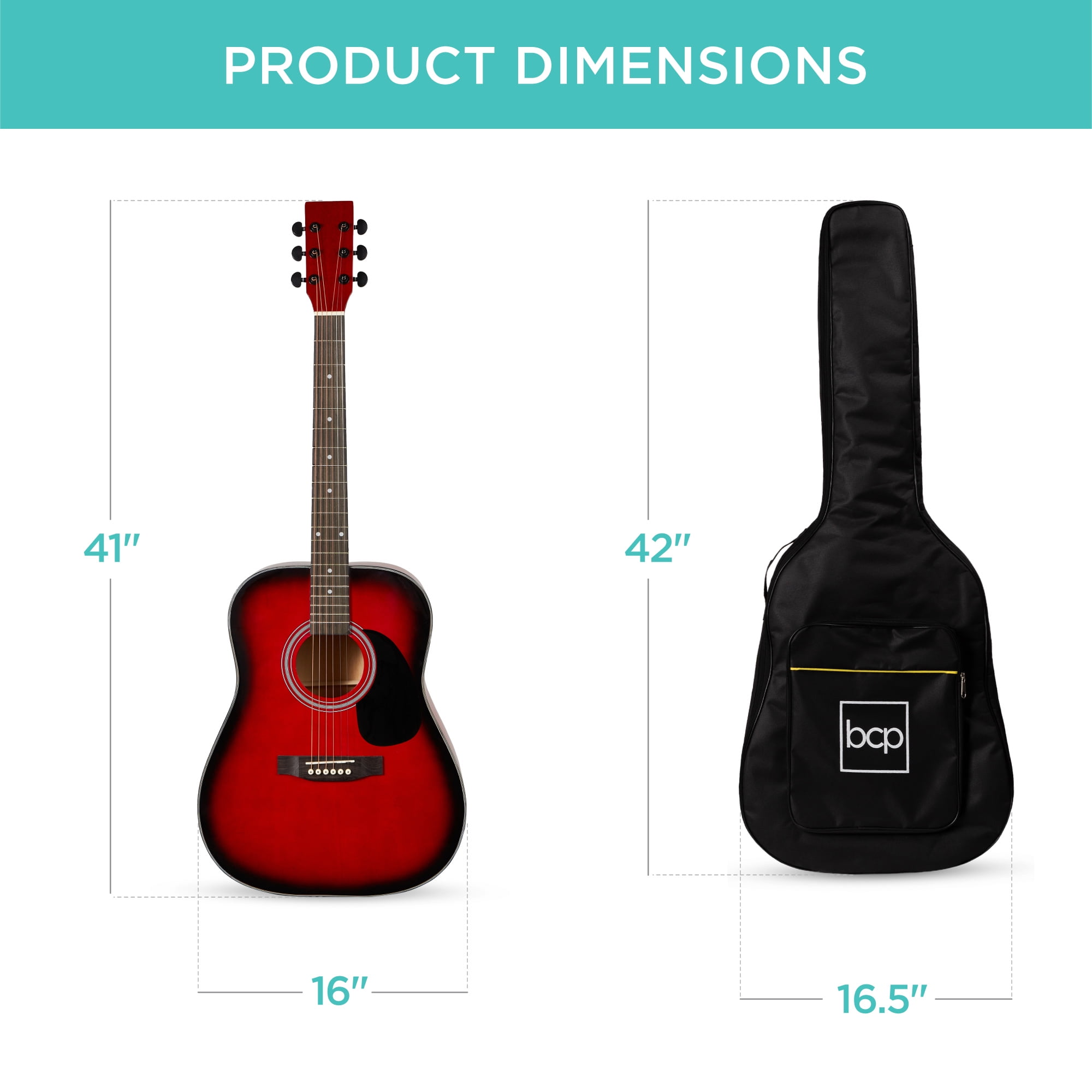 Best Choice Products 41in Full Size All-Wood Acoustic Guitar Starter Kit w/Gig Bag, E-Tuner, Pick, Strap - Red Burst