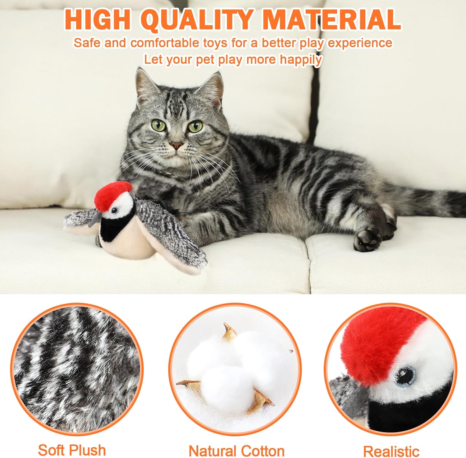 Interactive Chirping Bird Cat Toy No Flying, 2026 New Rechargeable Flying Interactive Flapping Chirping Bird Cat Toy for Indoor Adult Bored Cats