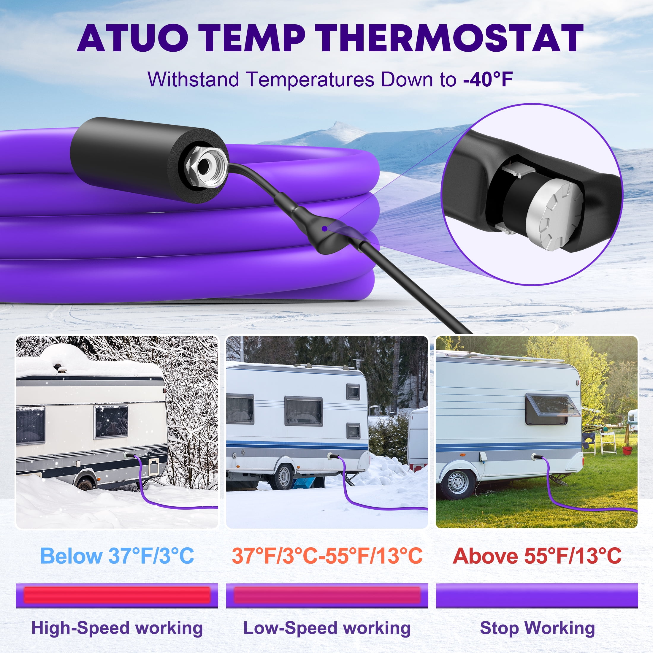 Kohree 25 FT Heated Water Hose with Storage Bag for RV,Drinking Water Hose Antifreeze to -40℉ for Trailer,Truck,Garden-(Purple)
