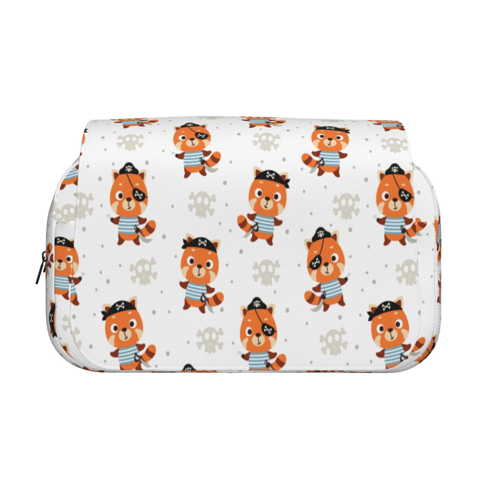 Rateoe Cute Little Pirate Red Panda Pattern Double Clamshell Pen Case, Storage Organizer with Two Zipper Compartments– Holds Up to 50 Pencils & Pens