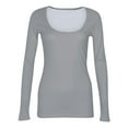 thumbnail image 4 of TQWQT Long Sleeve Shirts for Women Scoop Neck Ribbed Knit Slim Fit Shirt Basic Tees Top Casual Tshirts Trendy Y2k Tops Fall Outfit Light Gray L, 4 of 4