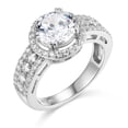 thumbnail image 2 of Wellingsale Ladies Solid 14k White Gold Polished CZ Cubic Zirconia Round Cut Halo Engagement Ring with Side Stones - Size 6.5, 2 of 6