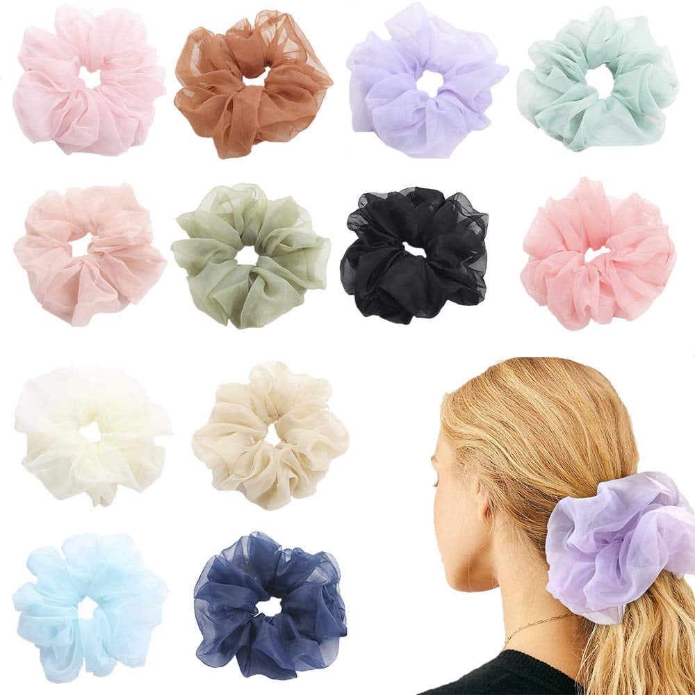 12 Packs Hair Scrunchies Oversized Extra Large Soft Organza Scrunchy