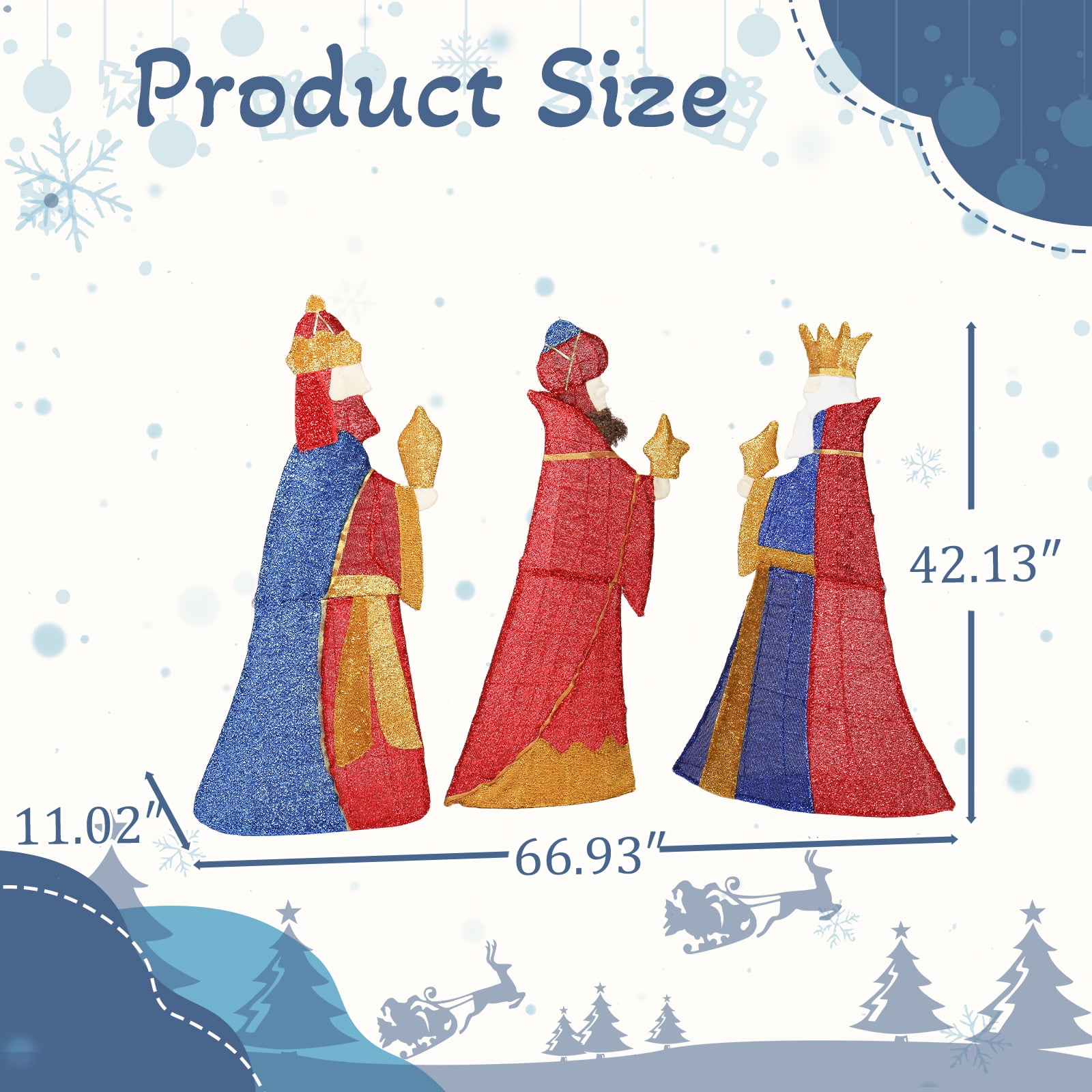 Astoutdoor Set of 3 Lighted Three Kings with Gifts Christmas Decorations, Pre-lit 2D Holiday Decor with Warm White LED Lights for Indoor Outdoor Display