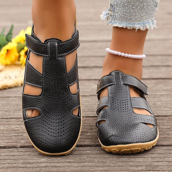KEVCHE Hollow Out Casual Shoes For Women Summer Breathable, Velcro Closure Footwear Easy On Off, Breathable Summer Flats Closed Toe Design, Lightweight Non Slip Daily Walking Sneakers