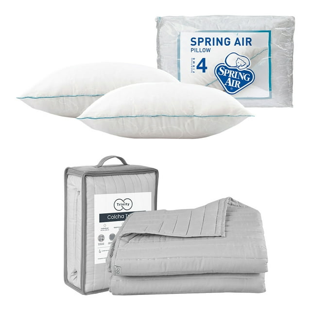 Colcha King Size Acabado Ultrasónico Trinity Gris Perla + 2 Almohadas