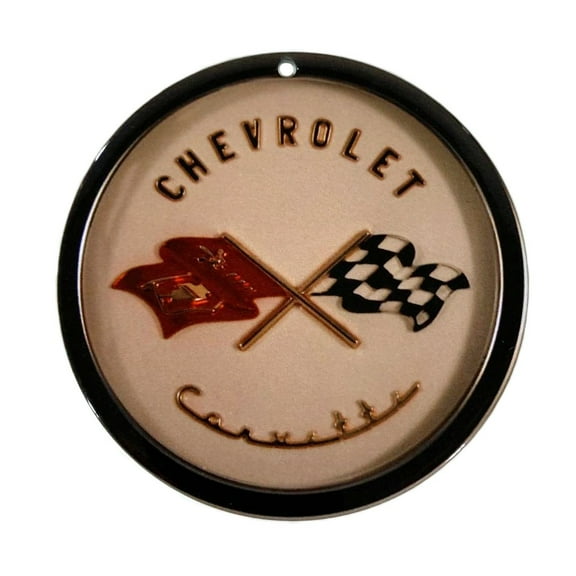 C1 Corvette Round Nose Crossed Flag Metal Magnet Emblem Art Size: 4" 53 thru 55
