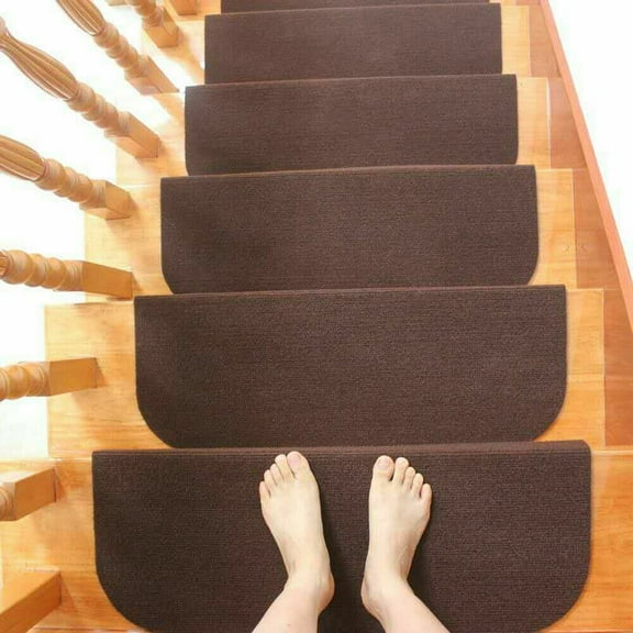 13pc Non-slip Carpet Stair Treads Mats Staircase Rug Protection Cover Brown