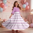 thumbnail image 6 of Girls Short Sleeve Maxi Dress Striped Print Casual Fit and Flare Party Dress with Pockets Pink 7-8 Years, 6 of 7