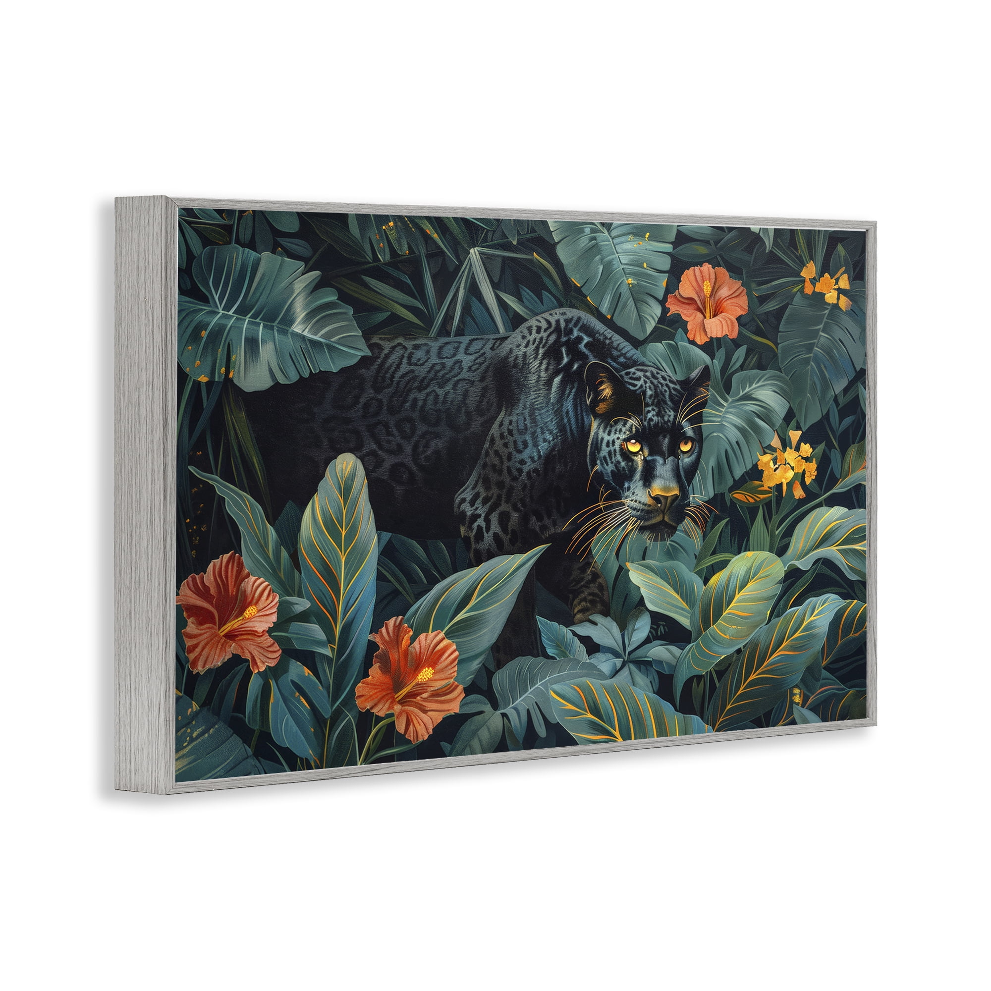 Stupell Industries Panther's Exotic Paradise Gray Framed Giclee Art, design by Ray Powers