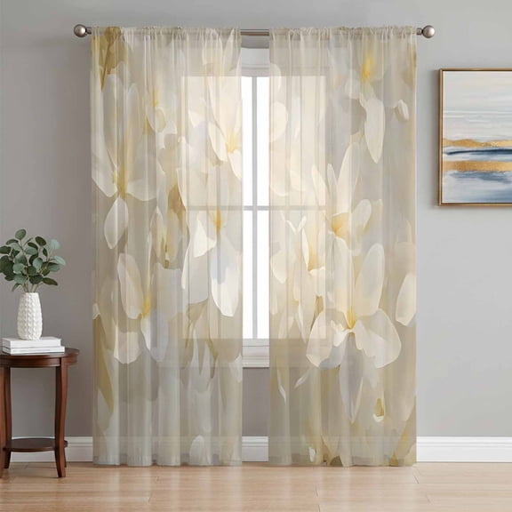 Watercolor Flower Sheer Curtains 84 Inch Length 2 Panels Set, Retro Petals Floral Plant Painting Voile Window Treatment Rod Pocket Curtains Sheers Drapes for Bedroom/Living Room/Kitchen 52"x84"x2