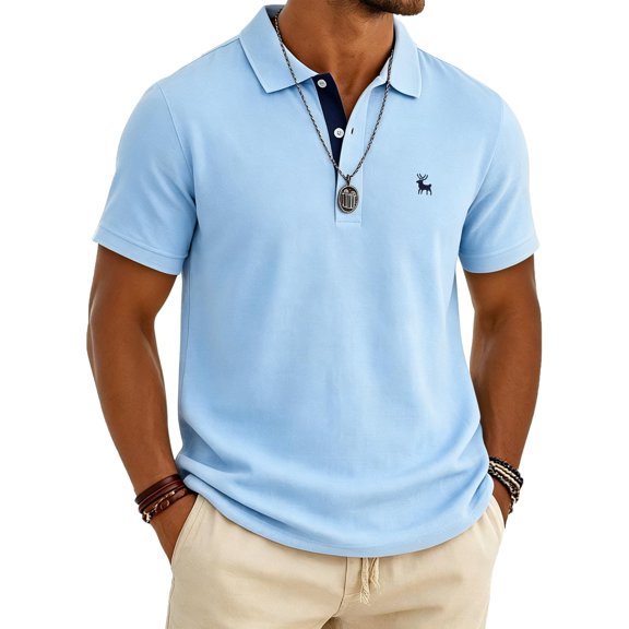 LTTVQM Polo Shirts Men Short Sleeve Basic Button Down Golf Shirts Loose Fit Breathable Tee Performance Sport Outfits Light Blue 3XL