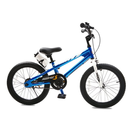 RoyalBaby BMX Freestyle Kid's Bike with Two Hand Brakes, Tool Free Pedal Assembly Boy's Bike and Girl's Bike, Training Wheels for 12" 14" 16", Kickstand for 16" 18" Bicycle, Blue Color (18 Inch) (B07P8K7M3T)