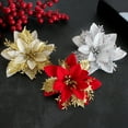 thumbnail image 3 of 10Pcs/Set Christmas Artificial Flower Glitter Leaves Red Golden Silver-color Layered  Tree Wreath Decoration Fake Flower Photo Props, 3 of 10