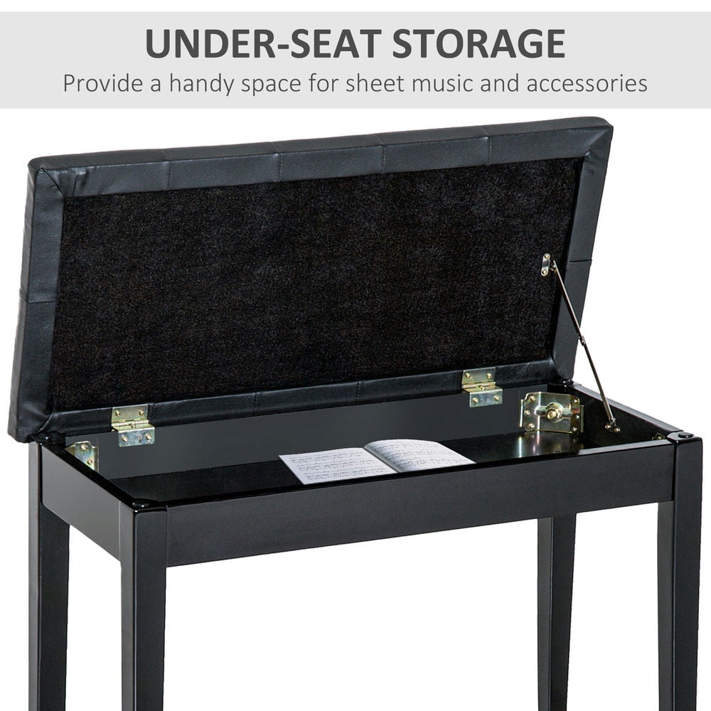 Resenkos Piano Bench, Duet Piano Chair With Faux Leather Padded Cushion And Wooden Frame, Button Tufted Keyboard Bench, Black