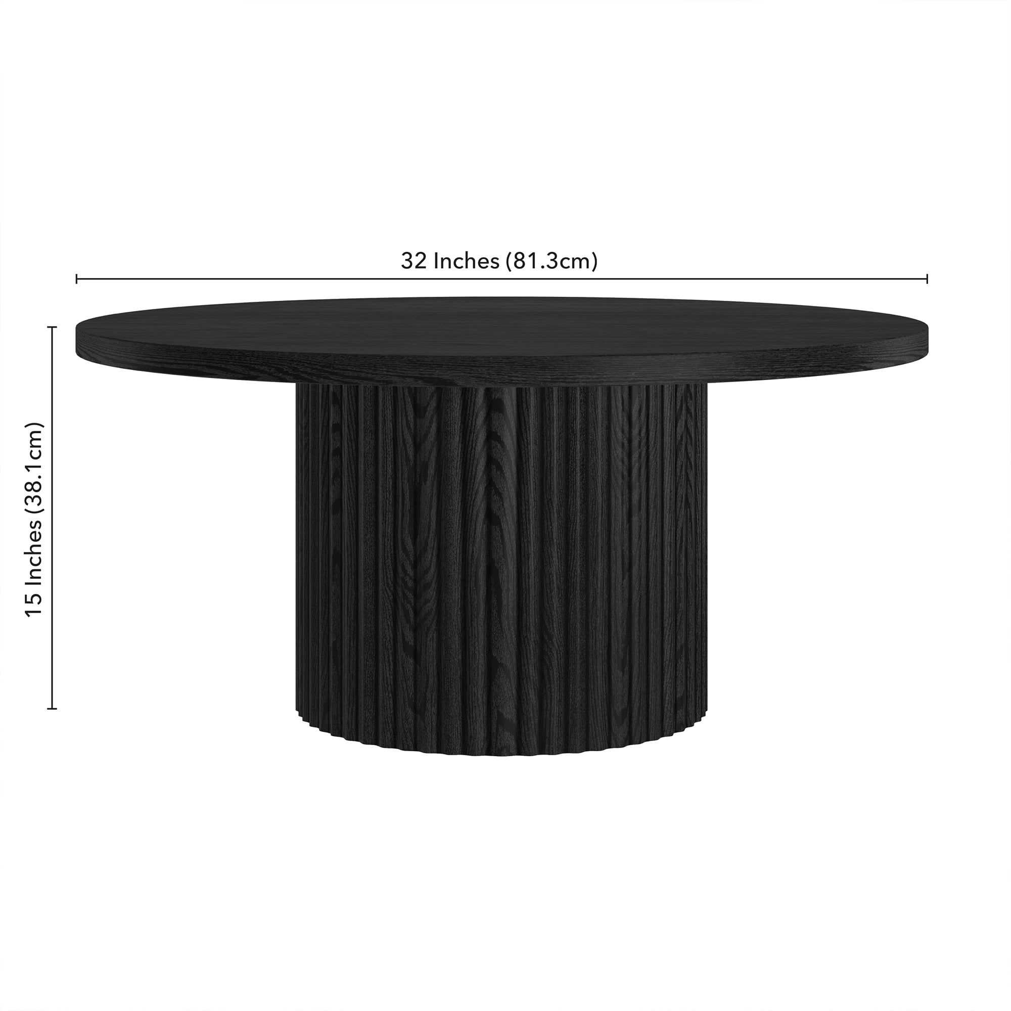 Rollan 32" Wide Round Fluted Coffee Table in Black Grain