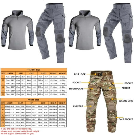 DUFDERIA Tactical Suits Airsoft Paintball Men Clothing Military Uniform +Pads Multi Pockets Camouflage Combat Shirts Cargo Pants