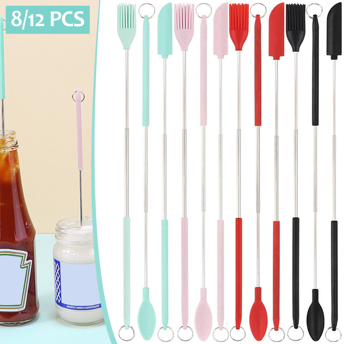Grusce 8 Pcs Silicone Telescopic Spatula Set Makeup Spatula Small