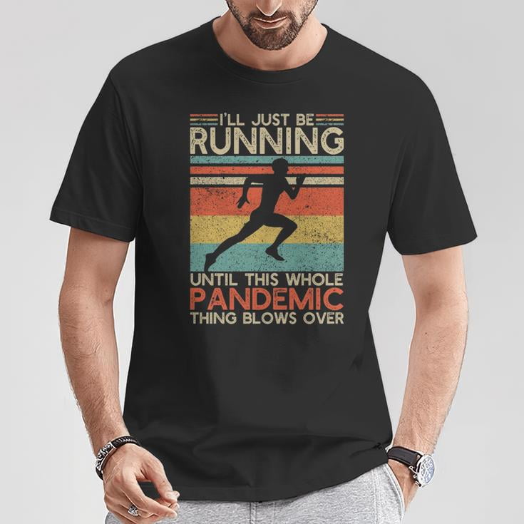 I'll Be Running Vintage 5K Marathon Track and Field Runner Graphic Cotton Tee Unisex Adult Casual Jogging Enthusiast Comfortable T-Shirt for Everyday Wear, Size 4XL, Color Black