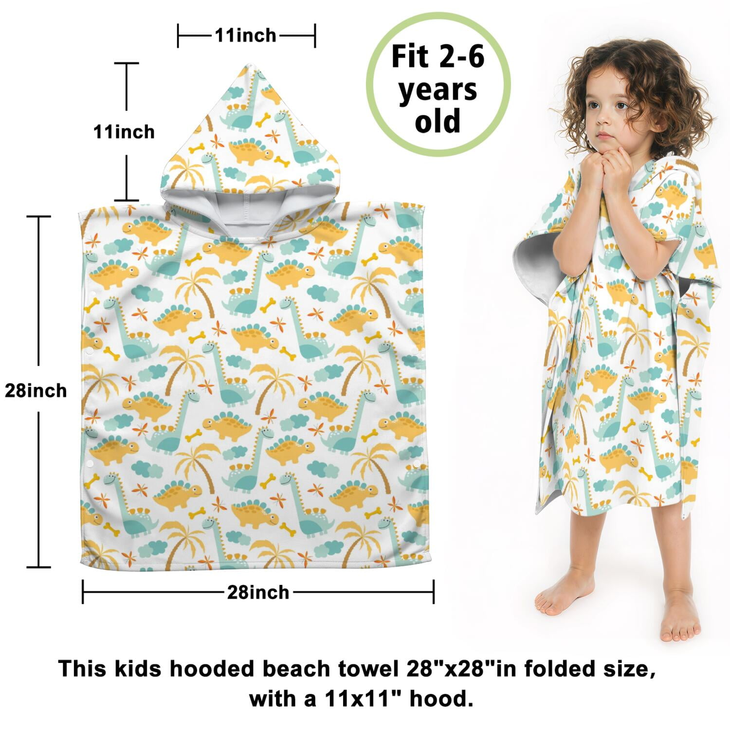 Hooded Kids Beach Towels - Toddler Bath Towel Girls Boys Swimming Cover-ups for Ages 2 to 6 Kids Pool Towels Quick Dry Lightweight Soft Microfiber Poncho Towel 28x28 (Dinosaur Pattern)