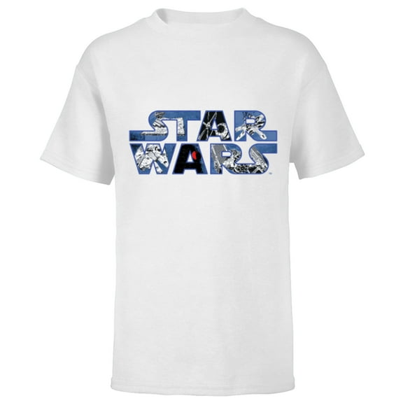 Star Wars Logo Millennium Falcon and Death Star - Short Sleeve T-Shirt for Kids -Customized-White