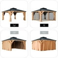 thumbnail image 4 of Hardtop Spruce Wood Gazebo 10'x10', with Double Roof of Metal Sheets, 4.7'' Heavy Duty Poles, Net, and Curtain, Permanent Building for Patio, Deck, Backyard, Lawn, and Garden, Khaki, 4 of 6