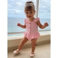 thumbnail image 6 of BemeyourBBs Newborn Baby Girls Summer Clothes Cute Infant Baby Girl 2 Piece Outfits Adorable Solid Color Flying Short Sleeve Button Down Ruffle Tank Tops and Shorts Set, 6 of 9