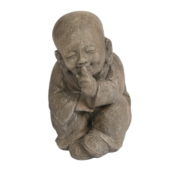 LuxenHome Weathered Brown MgO Quiet Little Buddha Monk Garden Statue