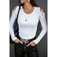 thumbnail image 3 of Tbopshirt Tops for Women,Women Strapless Lace Long Sleeve Stitching Lace Hollow Bottoming Shirt Top Shirt, 3 of 5