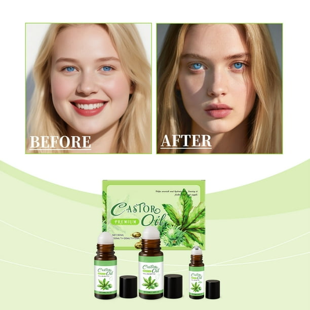 Pisexur Belleza Maquillaje Aceite de ricino 3 en 1 Roll-on para ojos, rostro y cuerpo. Aceite de ricino frío en roll-on. Botella de vidrio sin refinar. Aplicación sencilla.para mujeres y hombres