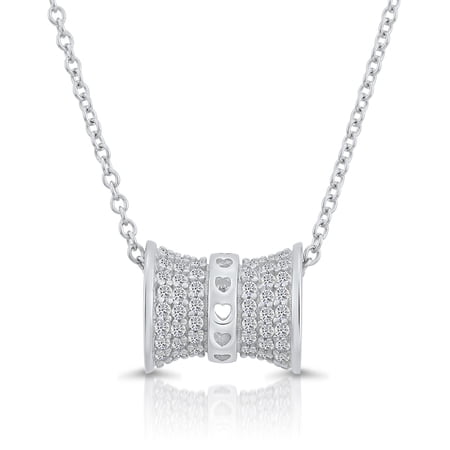 Tilo Jewelry Sterling Silver Barrel Bead Charm Pendant Necklace with CZ Cubic Zirconia Stones | 18 Inch | for Women & Unisex