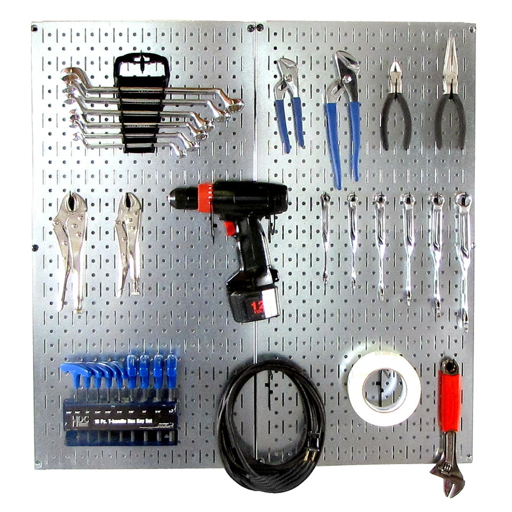Steel Pegboard Tool Organizer Starter Kit with Metallic Galvanized
