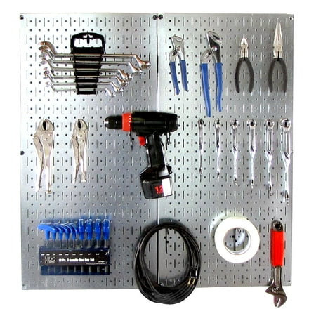 

Wall Control Pegboard Tool Organizer Starter Kit with Metallic Galvanized Steel and Black Slotted Pegboard Hooks
