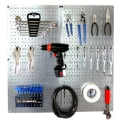 Wall Control Pegboard Tool Organizer Starter Kit with Metallic Galvanized Steel and Black Slotted Pegboard Hooks
